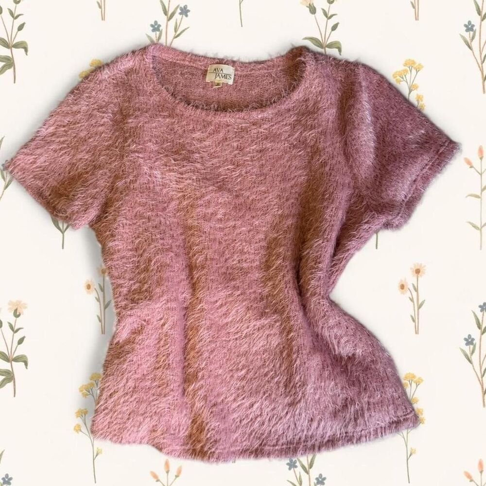 Fuzzy Pink Shaggy Eyelash Knit Crop Top Sweater - Medium